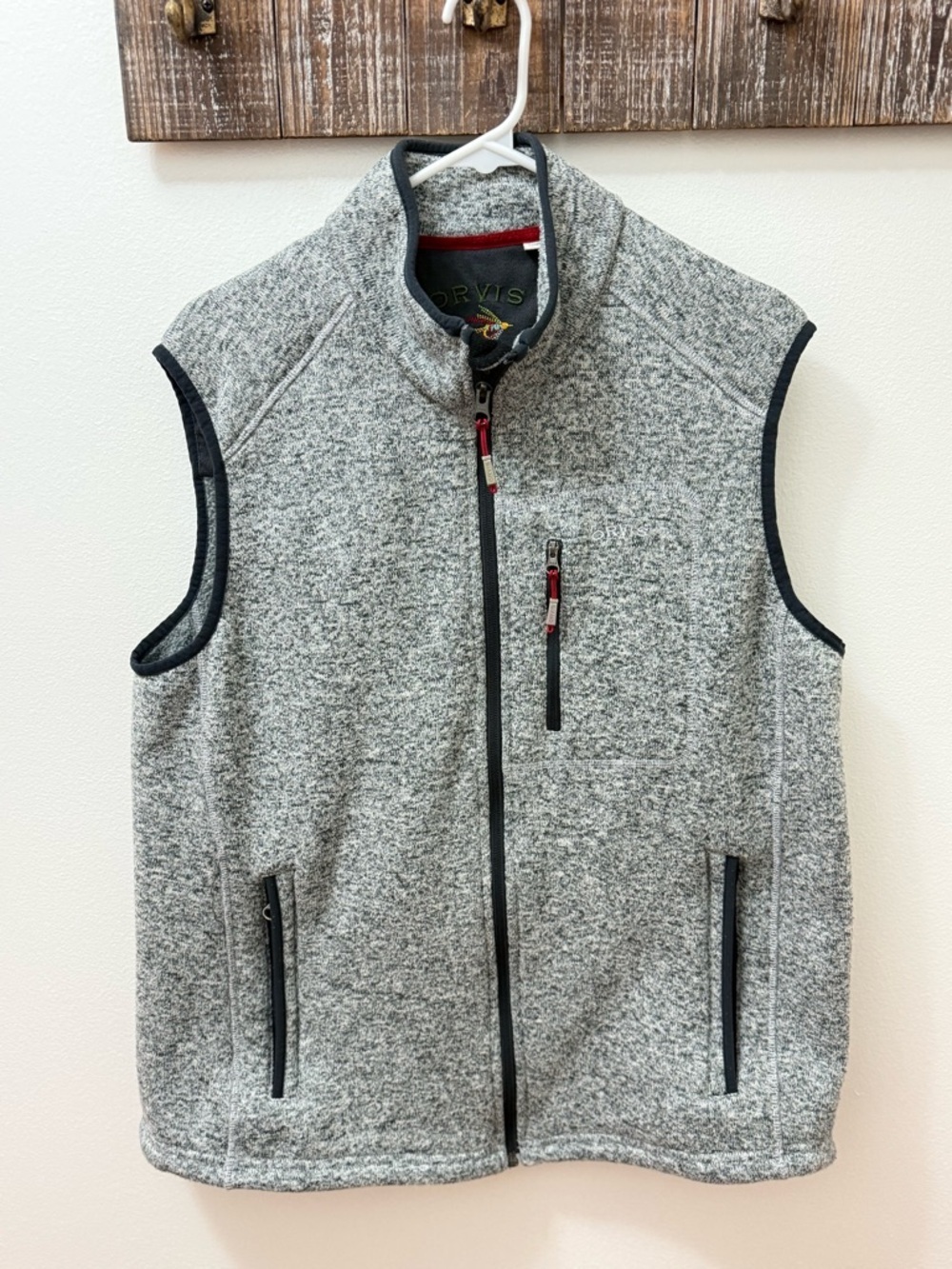 Orvis Vest Mens XL Gray Full Zip Fleece Lined Pockets Outdoor Hiking Gorpcore